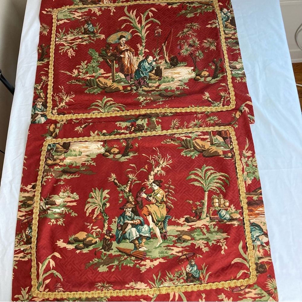 Custom Made Vintage Wesley Mancini Asian Toile Singerie fabric Pillow Shams - Picture 10 of 16